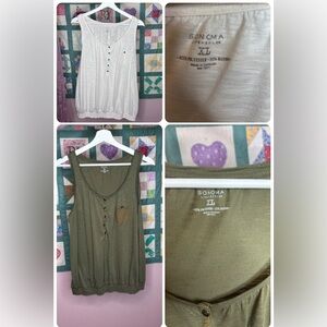 Sonoma Women's Sleeveless Tops - White and Olive